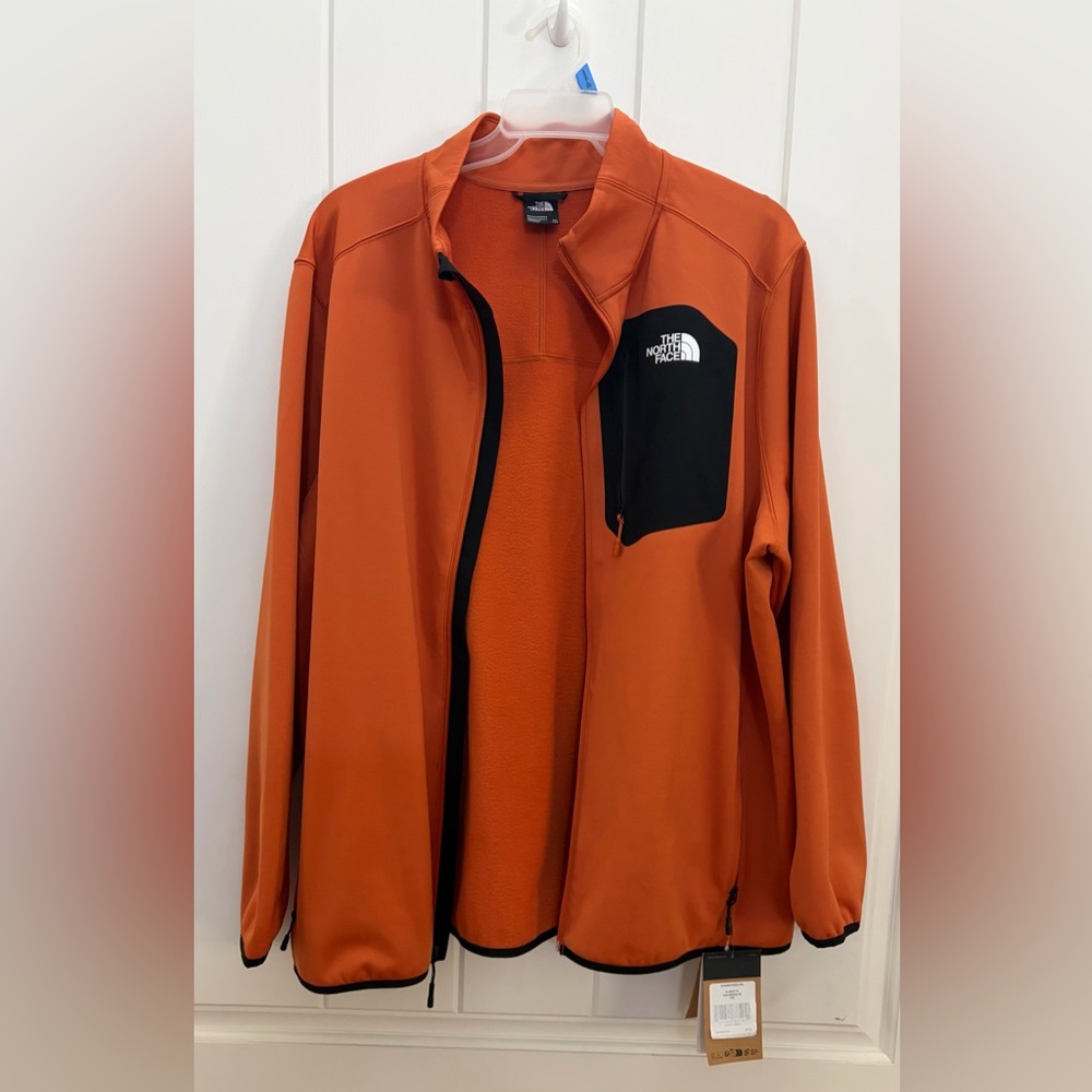 ❤️The North Face Orange Fleece Jacket with Black Chest Pocket New Size XXL - Picture 11 of 14